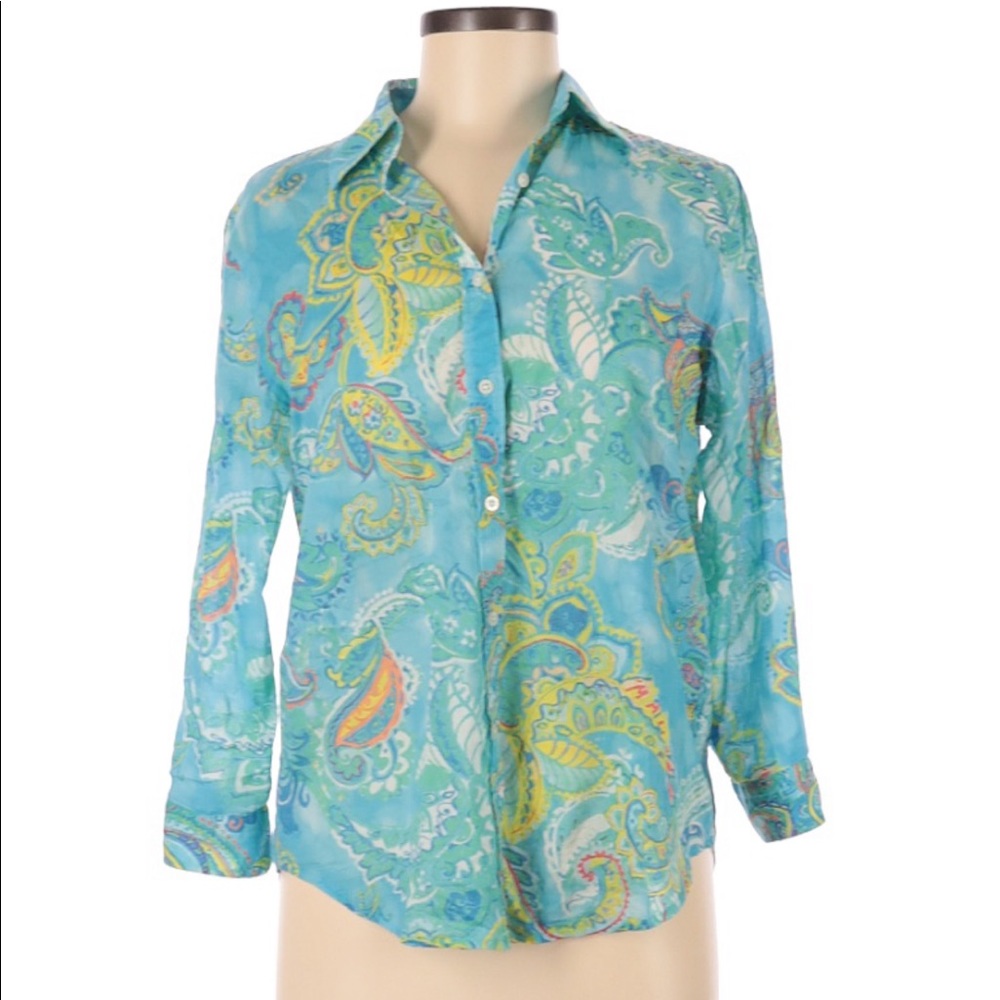 Ralph Lauren Blue Paisley Button Down Blouse